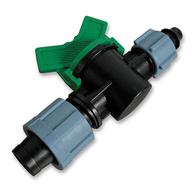 Łącznik z zaworem, przyłączem na taśmę kroplującą 16 mm i wpinką na wąż zasilający