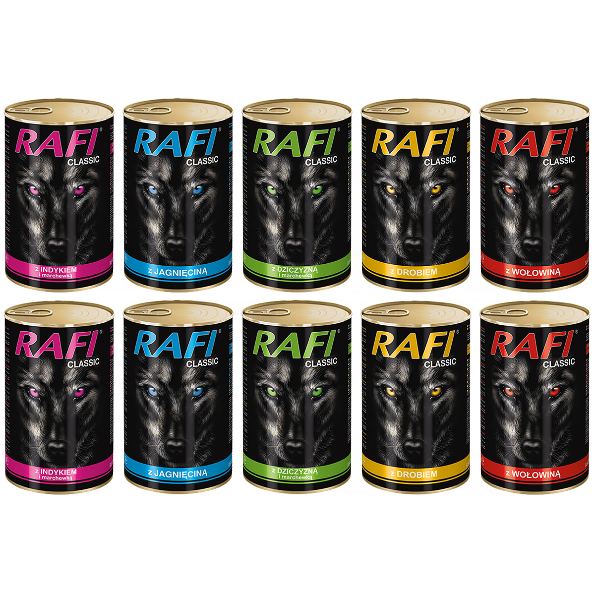 RAFI CLASSIC mokra karma MIX smaków zestaw w puszkach 10 x 1240 g