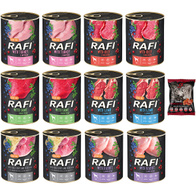 Mokra karma dla psa RAFI różne smaki 12 x 800 g + gratis