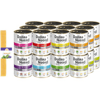 Mokra karma dla psa Dolina Noteci Premium mix smaków zestaw bez ryb w puszkach  24 x 800 g + gratis