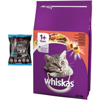 Sucha karma dla kota Whiskas z wołowiną 3,8 kg dorosły kot  + gratis