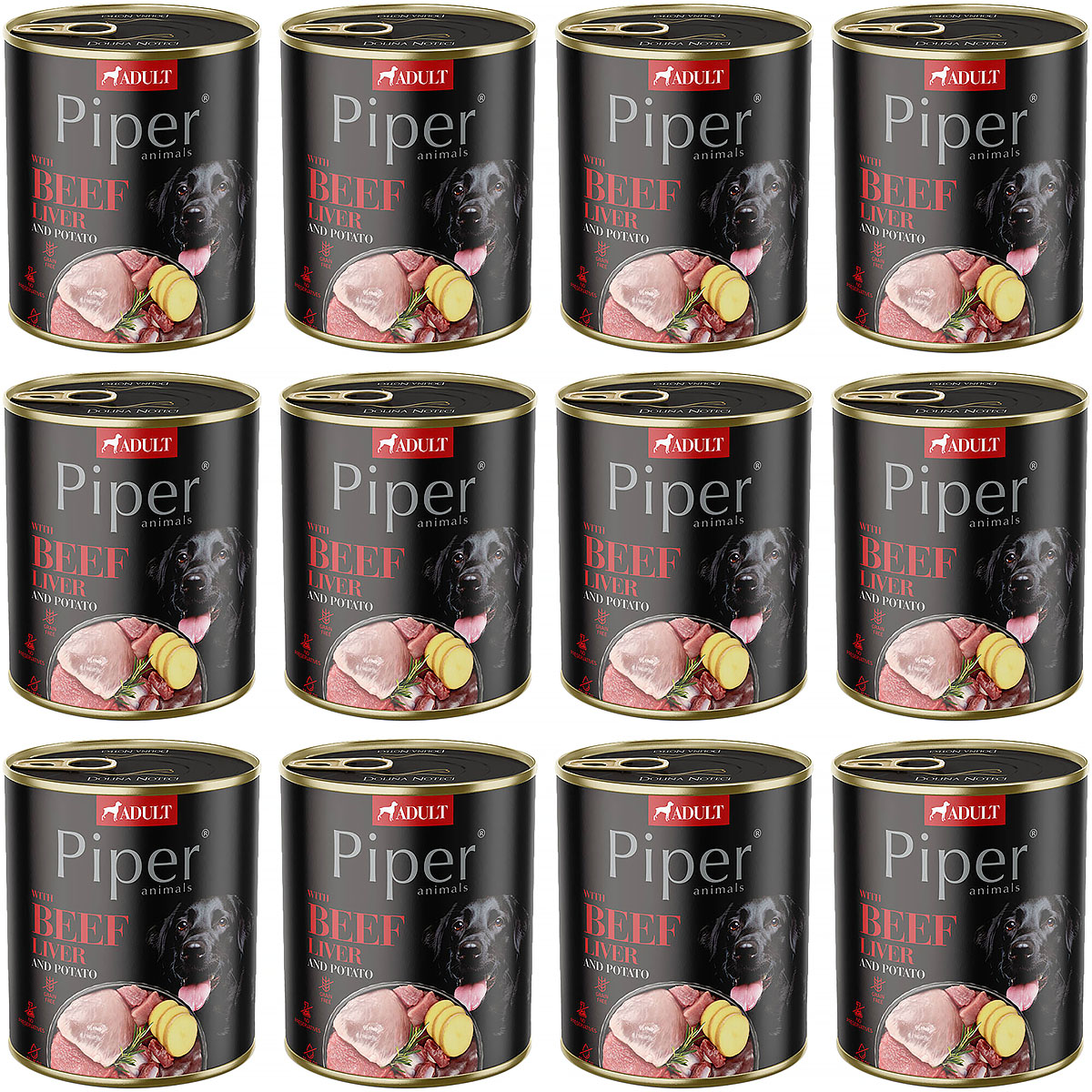 Mokra karma dla psa Piper z wątróbką wołową i ziemniakami w puszkach 12 x 800 g
