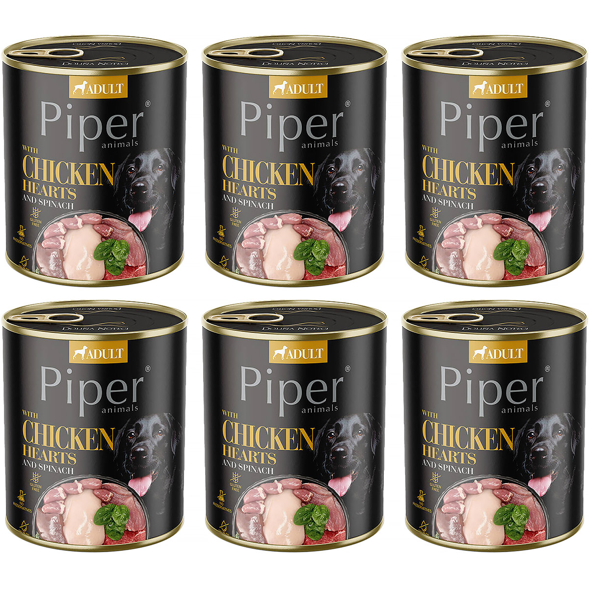 Mokra karma dla psa Piper z sercami z kurczaka i szpinakiem w puszkach 6 x 800 g