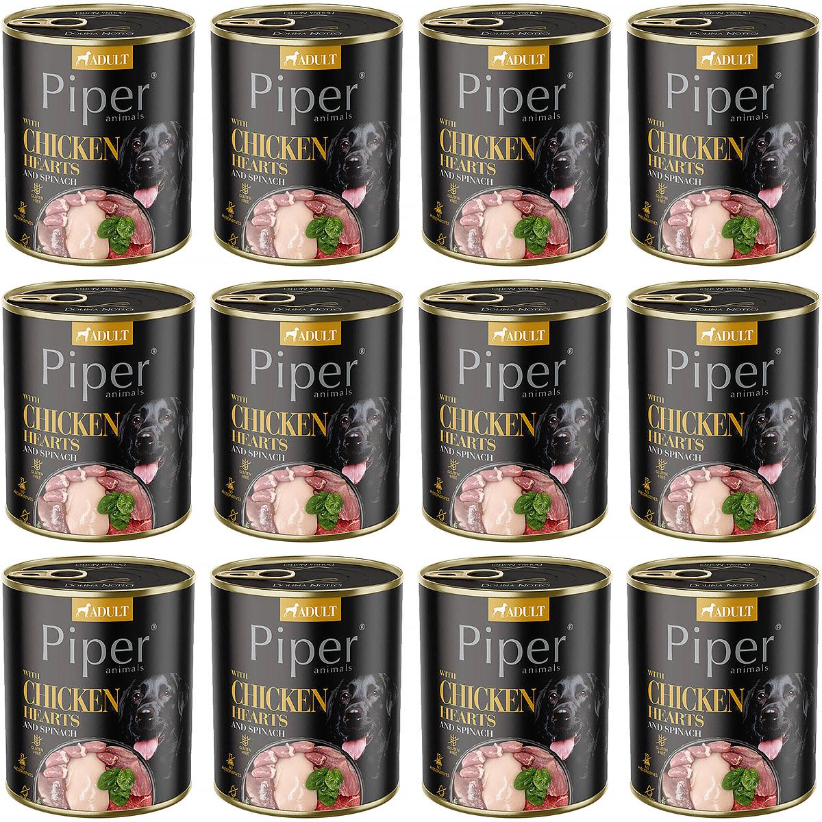 Mokra karma dla psa Piper z sercami z kurczaka i szpinakiem w puszkach 12 x 800 g