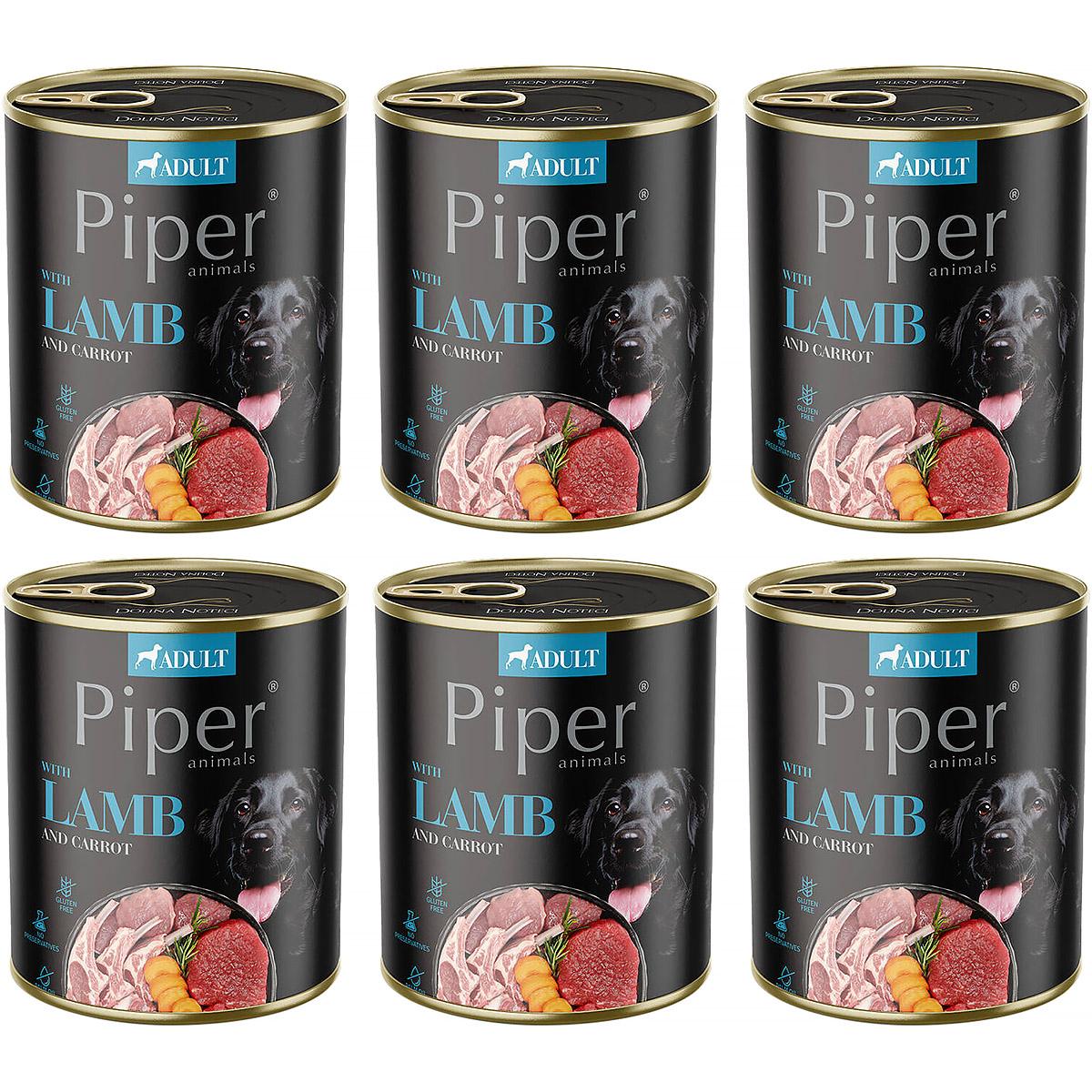 Mokra karma dla psa Piper z jagnięciną i marchewką zestaw w puszkach 6 x 800 g