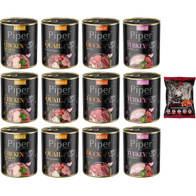 Mokra karma dla psa Piper mix 4 smaków drób 12 x 800 g + gratis